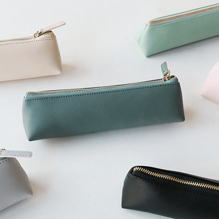 Pencil Bag Pen Case Makeup Bag Pen Pencil Stationery Pouch Bag Case/PU  Leather Small Pencil Pouch Students Stationery Pouch Zipper Bag - Green 