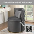 thumbnail image 3 of Swivel Chair with Storage for Living Room, Round Velvet Vanity Chair with Tufted Button Back, Pillow Included (Grey), 3 of 9