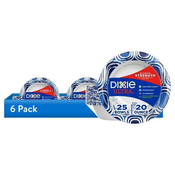 (6 pack) Dixie Ultra Disposable Paper Bowls, 20 oz, Multi-Color, 25 Count