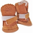 thumbnail image 3 of Botines para perros, botas para perros, botines cálidos para el invierno, forro polar grueso, zapatos de nieve para perros pequeños y gatos para clima frío, etiqueta 5, marrón, 3 of 5