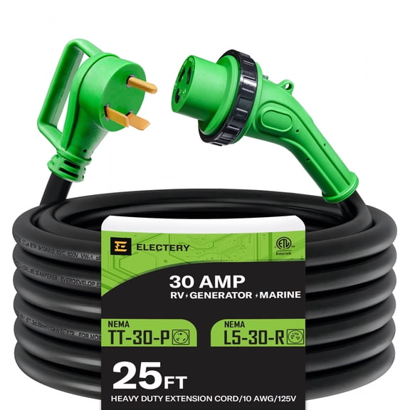 Unvert 30 Amp RV Power Extension Cord, 25 ft, NEMA TT-30P to L5-30R, 10 AWG STW, 3-Prong, ETL Listed