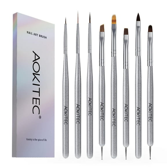 Aokitec Nail Art Brushes Set 8Pcs Nail Art Design Pen Painting Tools for Nail Extension Builder Nail Gel Nail Gel Polish, Nail Art Brushes and Dotting Pens DIY Manicure at Home