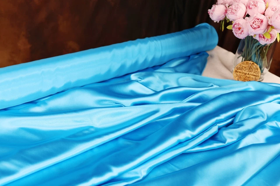 BUTTERFLY- Turquoise Satin Charmeuse Fabric By The Yard 31