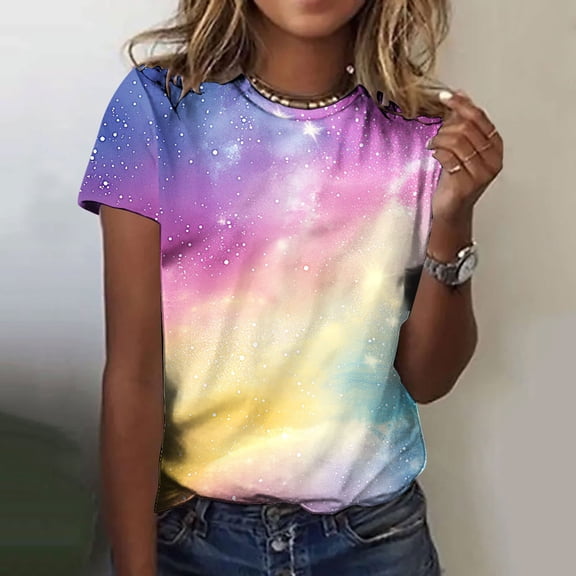 Mifsaly Casual Summer Tops for Women Crew Neck Abstract Graphic Print Short Sleeve Top Stretchy Lightweight T Shirt Daily Going Out Wear Fashionable Versatile Tee XXL
