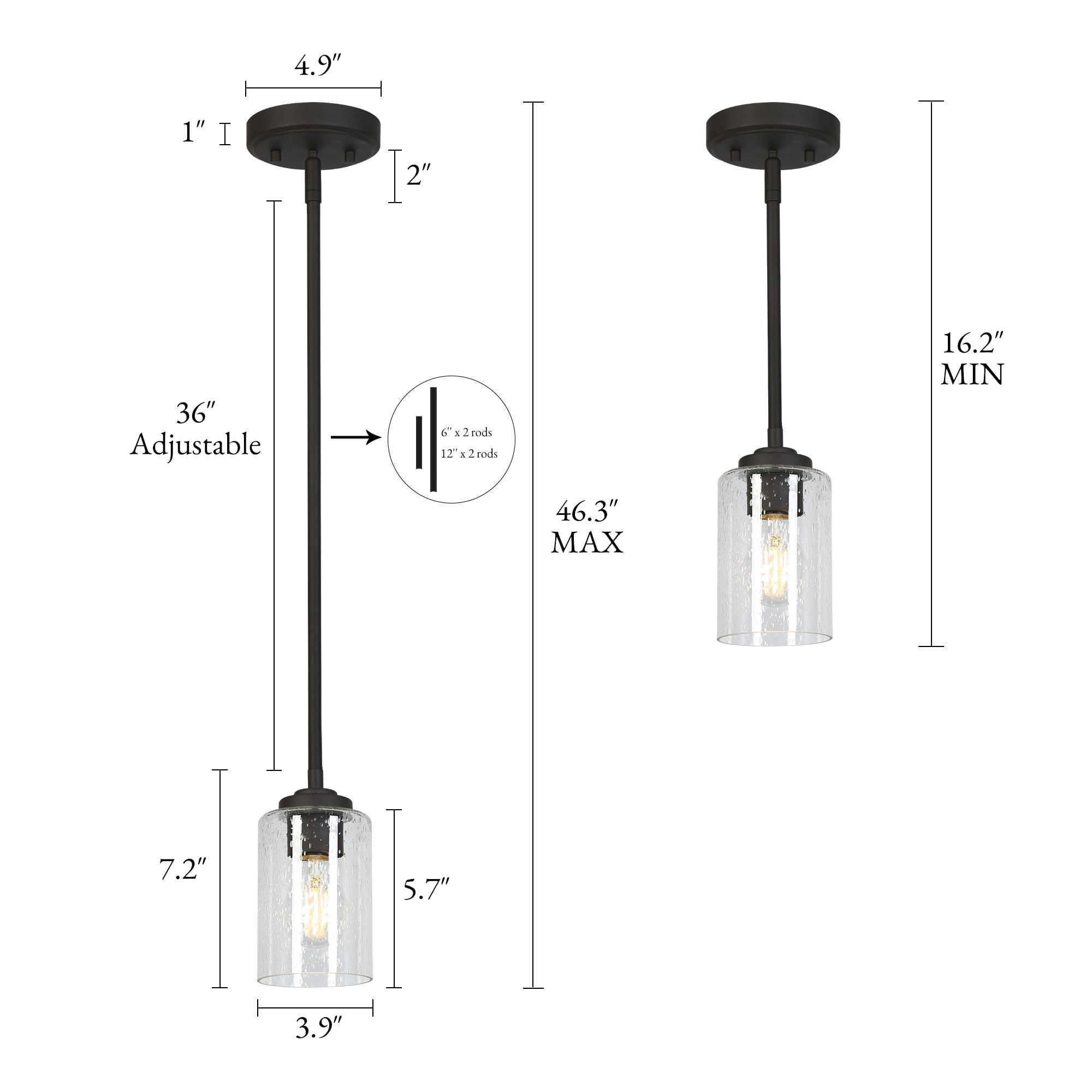 LNC 1-Light Mini Pendant Light,Seeded Glass,60W Medium Base,Dimmable,Adjustable Height,for Kitchen Island,Sink
