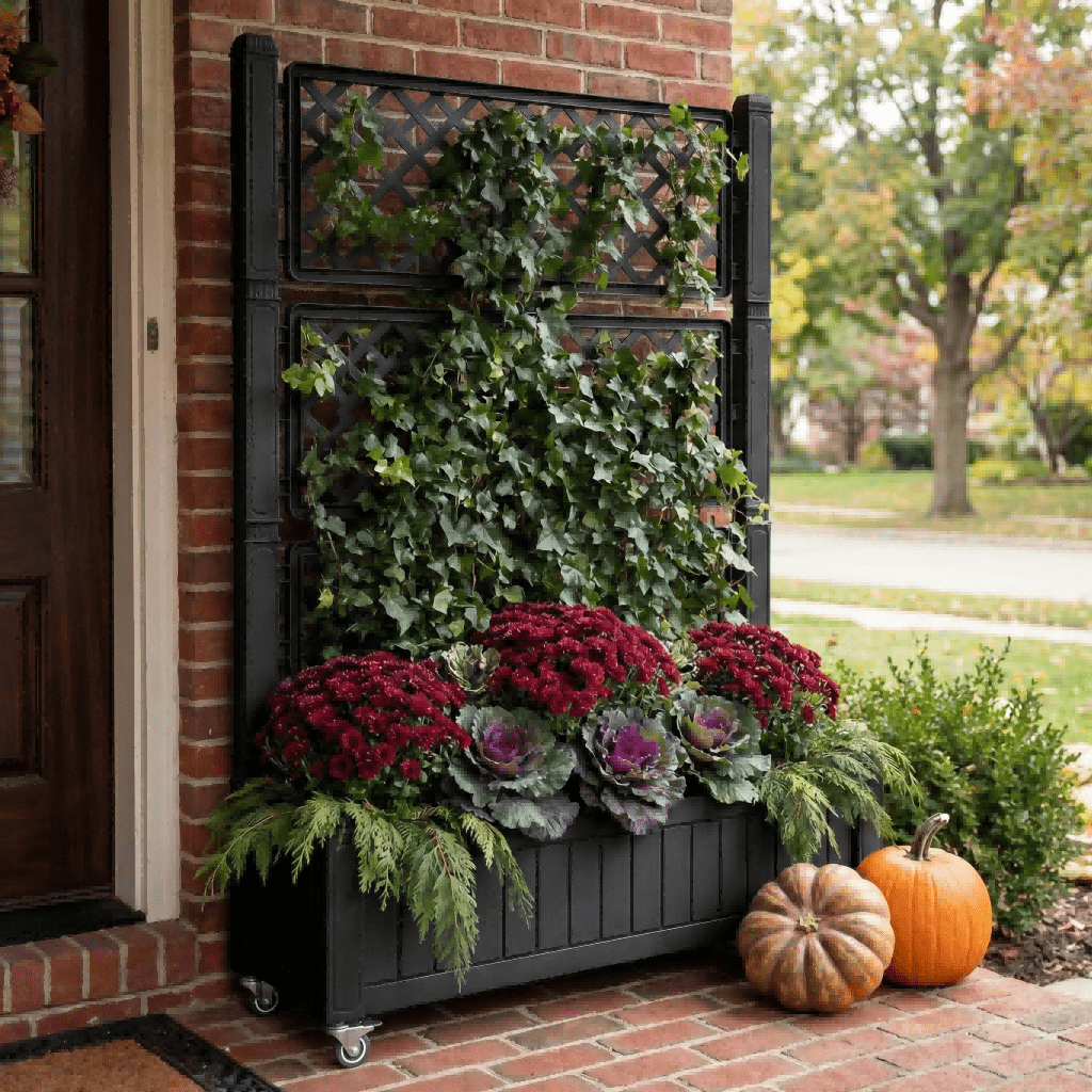 Uforic Outdoor 42.5x14.2x61 in Privacy Screen & Planter Box with Trellis, Raised Garden Bed with Wheels & Drain Plug, All-Weather Black Planter for Climbing Plants, Flowers, Herbs
