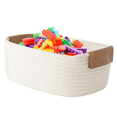 thumbnail image 6 of Small Cotton Woven Basket with PU Leather Handle, Baby Kids Clothes Toys Candy Gifts Cotton Rope Organizer, Living Room Basket Bathroom Shower Storage Basket, White,11"x8.6"x4.3", 6 of 6