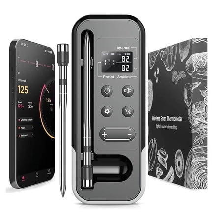 Temmio Smart Bluetooth Wireless Food Meat Thermometer – Digital Cooking with Wireless Probe – 800Ft Remote Range – with iOS & Android App, for Smoker, BBQ, Oven, Grill