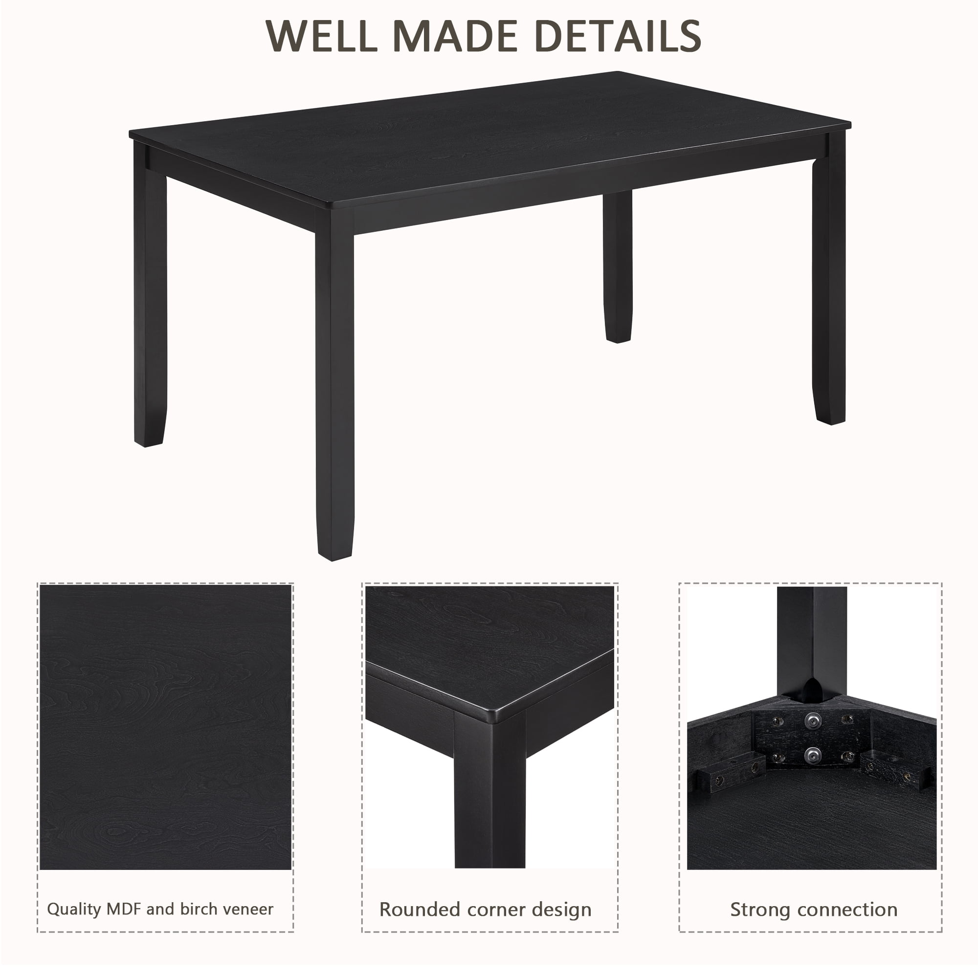 6-Piece Dining Table Set for 6, 58.5" Wood Rectangular Kitchen Table with 4 Chairs & Bench