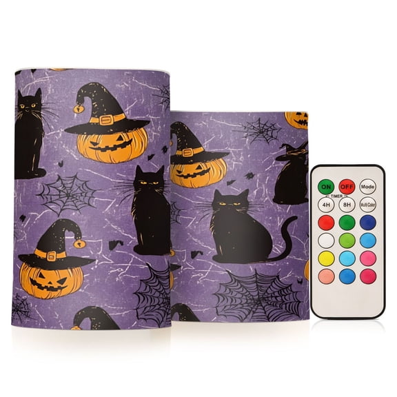 Yayeee Flameless Candles with Remote Flickering Battery Operated Multi Color Changing, Purple Halloween Black Cat