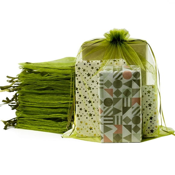 Bolsas de regalo de malla Meowoo, 24 unidades, 30 x 41 cm, con cordón, verde oliva