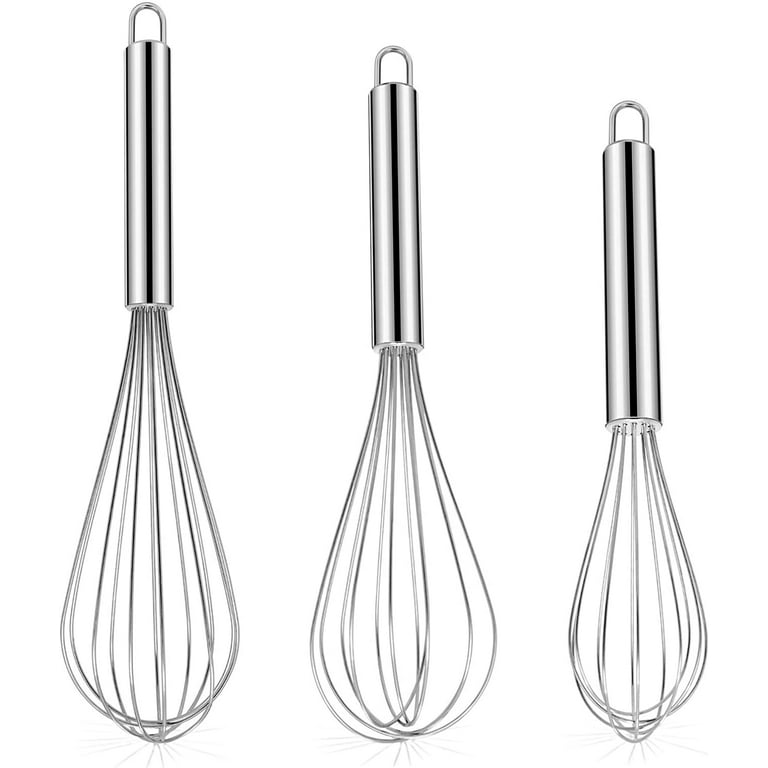 Commercial Whisks Stainless Steel & Silicone Non-Stick Coated Small Whisk  Set 8 10 12 Kitchen Wire Whisks for Cooking 3 Packs, Black