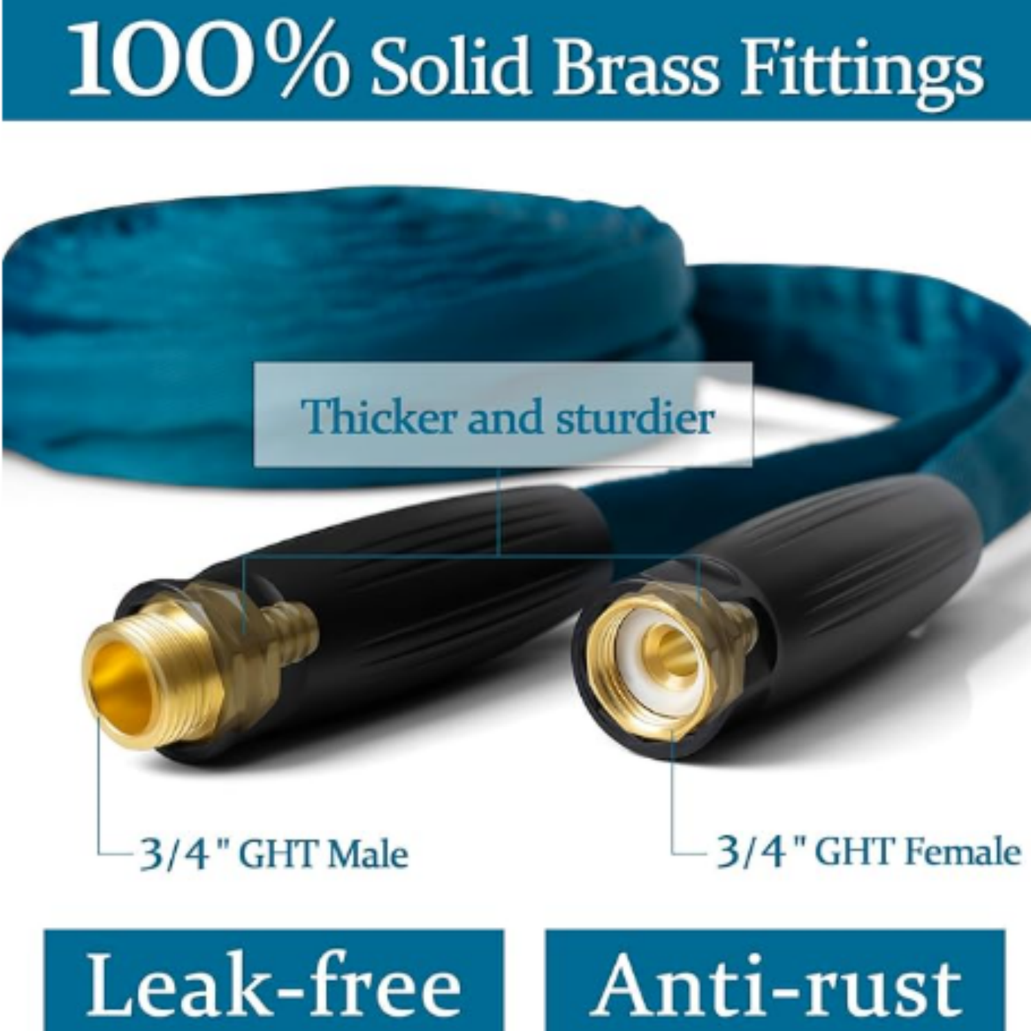 Garden Hose 50ft, Made of TPE(Not PVC), Ultra-Light & Flexible Water Hose with Solid Brass Fittings, Non-Shrinking, Easy to Storage, Drinking Water  Material, All-weather, SeaBlue