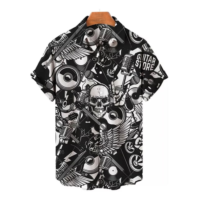 Camisa Hawaiana Hombre Con Estampado Calavera Musical