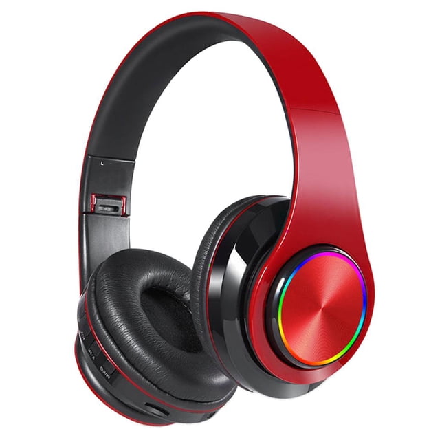 Auriculares para Juegos Iluminados RGB con Sonido Estéreo Auriculares Inalámbricos con Plegable, Compatible con Tarjet rojo shamjiam Auriculares RGB para juegos con micrófono