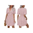 thumbnail image 3 of Women Summer Dresses Short Sleeve V Neck Floral Midi Sundress Pink L, 3 of 7