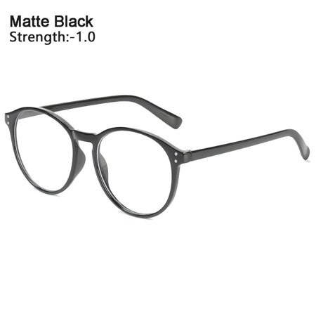 -1.0~-4.0 Unisex Reduces Eye Strain Round Frame UV Protection Eyeglasses Anti Blue Light Myopia Glasses Flat Mirror Eyewear MATTE BLACK STRENGTH 1.00