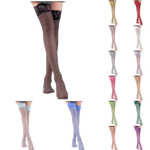 Women Socks Thigh High Stockings Antiskid Silicone Lace Stay Up Semi Sheer Pantyhose Cute Socks for Women
