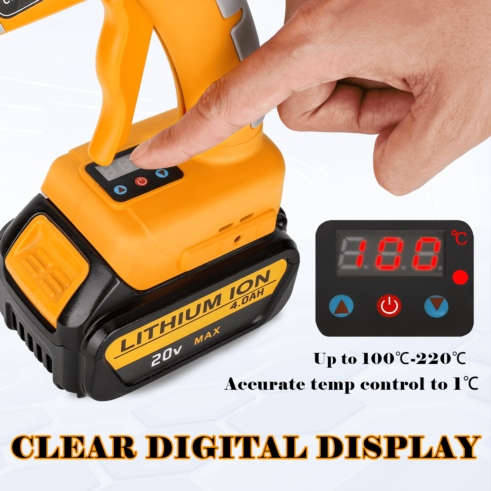 Cordless Adhesive Spray Gun 100W LED Digital Hot Melt Glue Tool with 10 Hot Glue Sticks for Home Repair,Crafts,DIY Packaging Powered by DEWALT 20V Li-ion Battery DCB206 DCB204 DCB205etc.