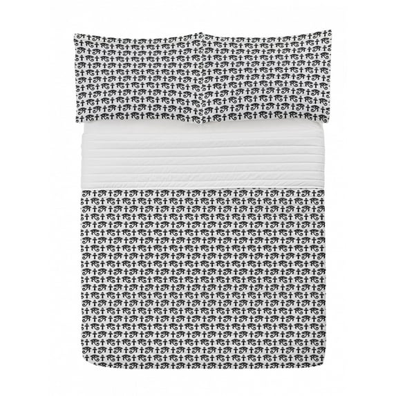 Egyptian Print Microfiber Bedspread Set, Egyptian Hieroglyphic Pattern Eye Motif Vintage Illustration, Soft Bedding Set with Pillow Shams & Comforter, 3 Sizes, Black and White, by Ambesonne