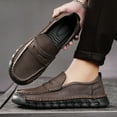 thumbnail image 5 of Men's Leather Loafers Comfortable Casual Slip-On Round Toe Shoes Hand-Stitched Non-Slip Daily Driving Office Walking Shoes Brown 8.5 US, 5 of 7