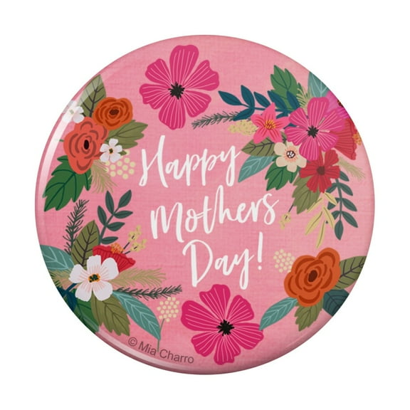 Happy Mother's Day Mom with Flowers Kitchen Refrigerator Locker Button Magnet