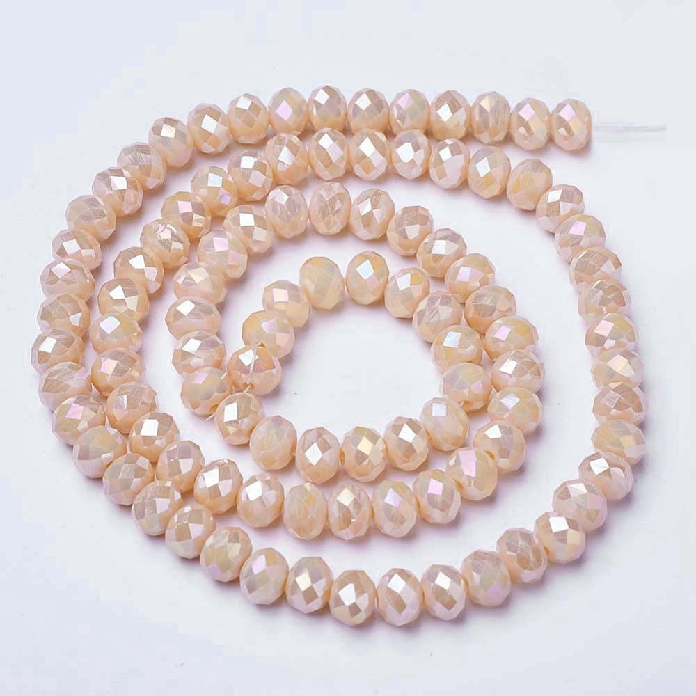 Electroplate Glass Beads Strands Opaque Solid color AB color Plated Faceted Rondelle White 10x8mm Hole: 1mm about 60~61pcs/strand 46~48cm