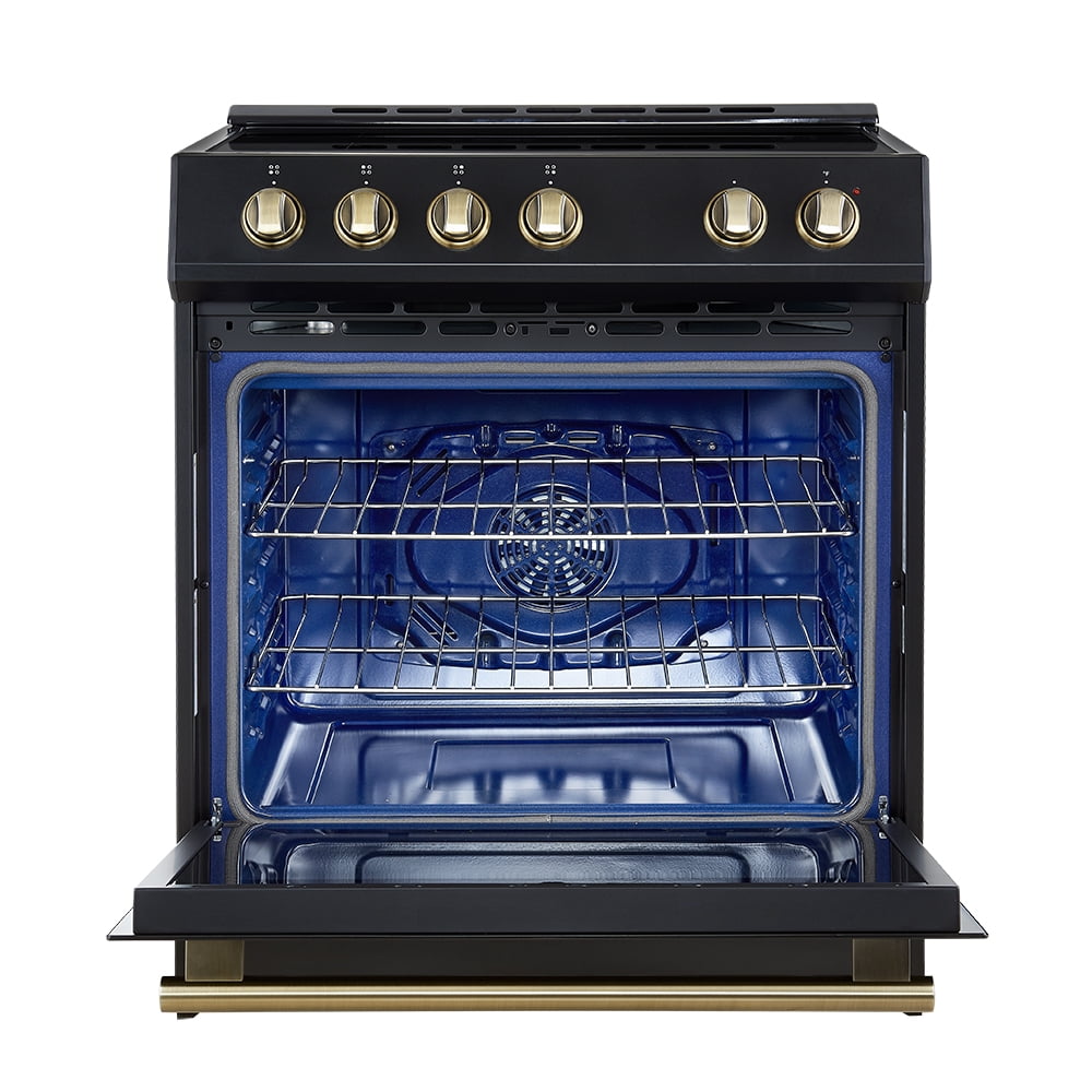Forno Leonardo Espresso 30-Inch Slide-In Black Induction Range, Convection Oven, 5 Cooking Zones, Touch Control Panel