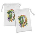 thumbnail image 1 of Parrot Fabric Pouch Set of 2, Animal Lorikeet in Rainbow Circle Palm Trees Tropical Plants Flowers Art Print, Small Drawstring Bag for Toiletries Masks and Favors, 9" x 6", Multicolor, by Ambesonne, 1 of 2