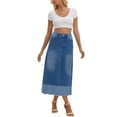 thumbnail image 2 of INSPIRE CHIC Women's Denim Maxi Skirt High Waist 2025 Spring A Line Panel Hem Long Jean Skirts M Blue, 2 of 6