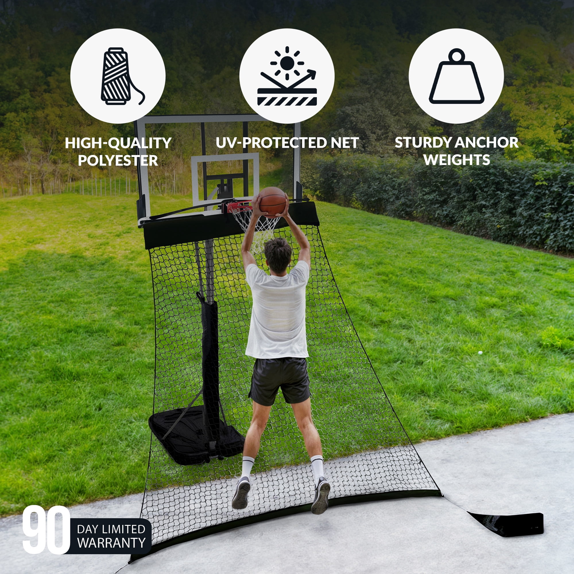 Hathaway Rebounder Basketball Return System for Shooting Practice with Heavy Duty Black Polyester Net