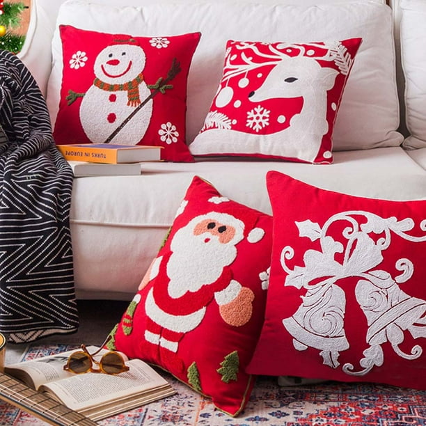 Christmas Throw Pillow Cover Cotton Linen Snowflacke Snowman