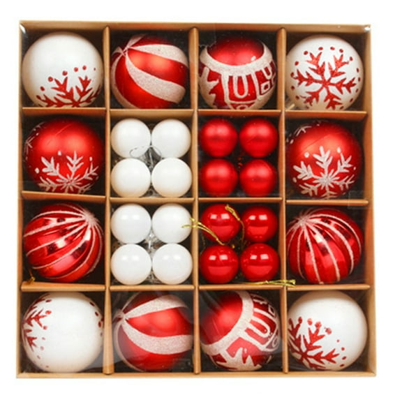 44 Piece Christmas Ornaments Set, Christmas Ball Red and White Christmas Tree Decorations Set