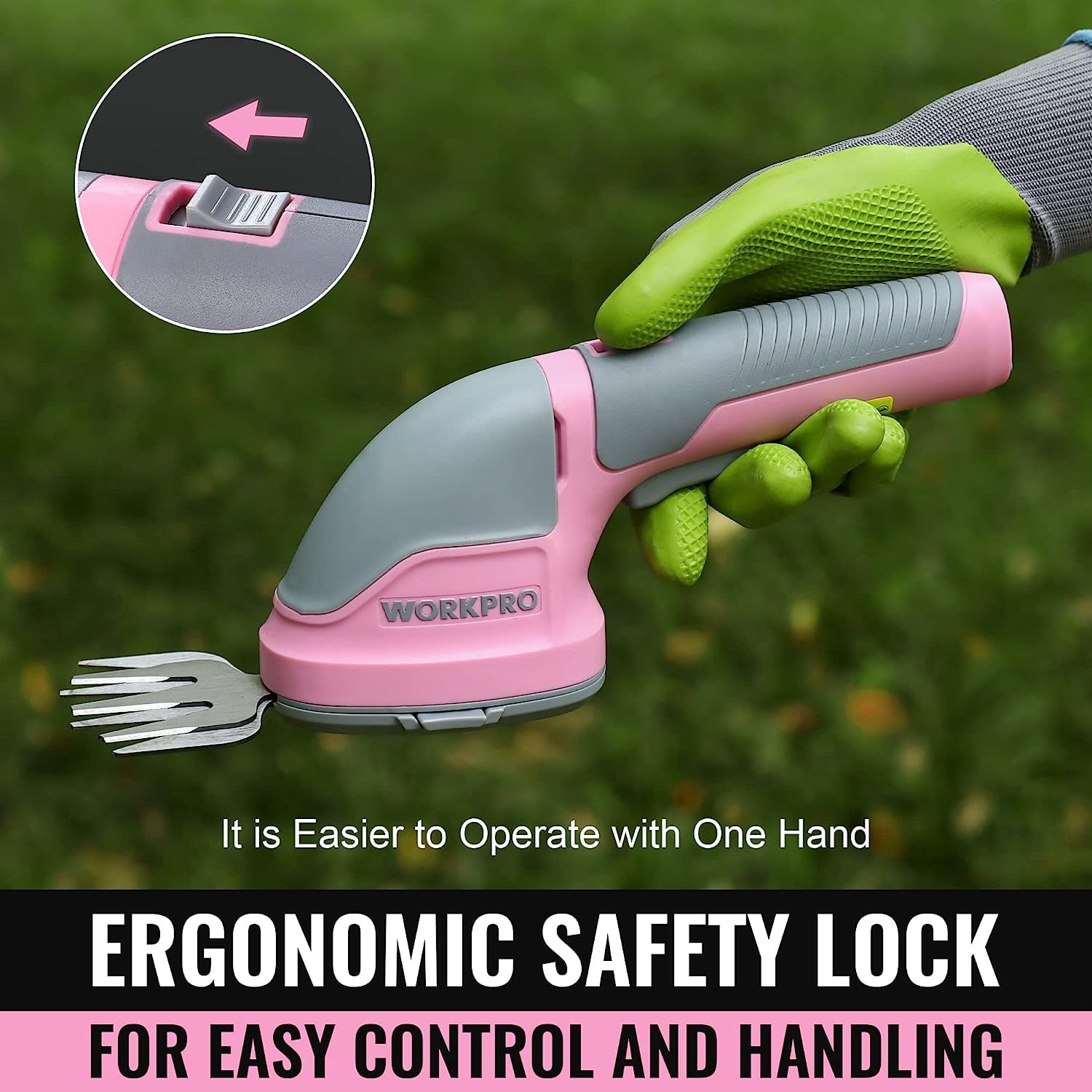WORKPRO 2-in-1 Cordless Grass Shear & Hedge Trimmer, Rechargeable Electric Shrub Cutter, Lithium Battery, Type-C Charging, Handheld, Pink