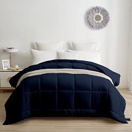 All-Season Down Alternative Comforter | Super King 108x98 Size 1 - Piece | Microfiber Quilt Duvet Insert with 8 Corner Tabs, Ultra Soft Lightweight & Fluffy | Navy Blue