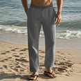thumbnail image 2 of Men's Solid Cotton Linen Pants Casual Elastic Waist Pants Straight Leg Yoga Pants Lightweight Baggy Pajamas, 2 of 9