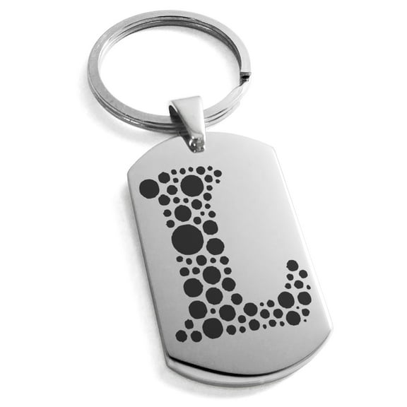 Tioneer Stainless Steel Letter L Initial Dotted Monogram Engraved Engraved Dog Tag Keychain Keyring