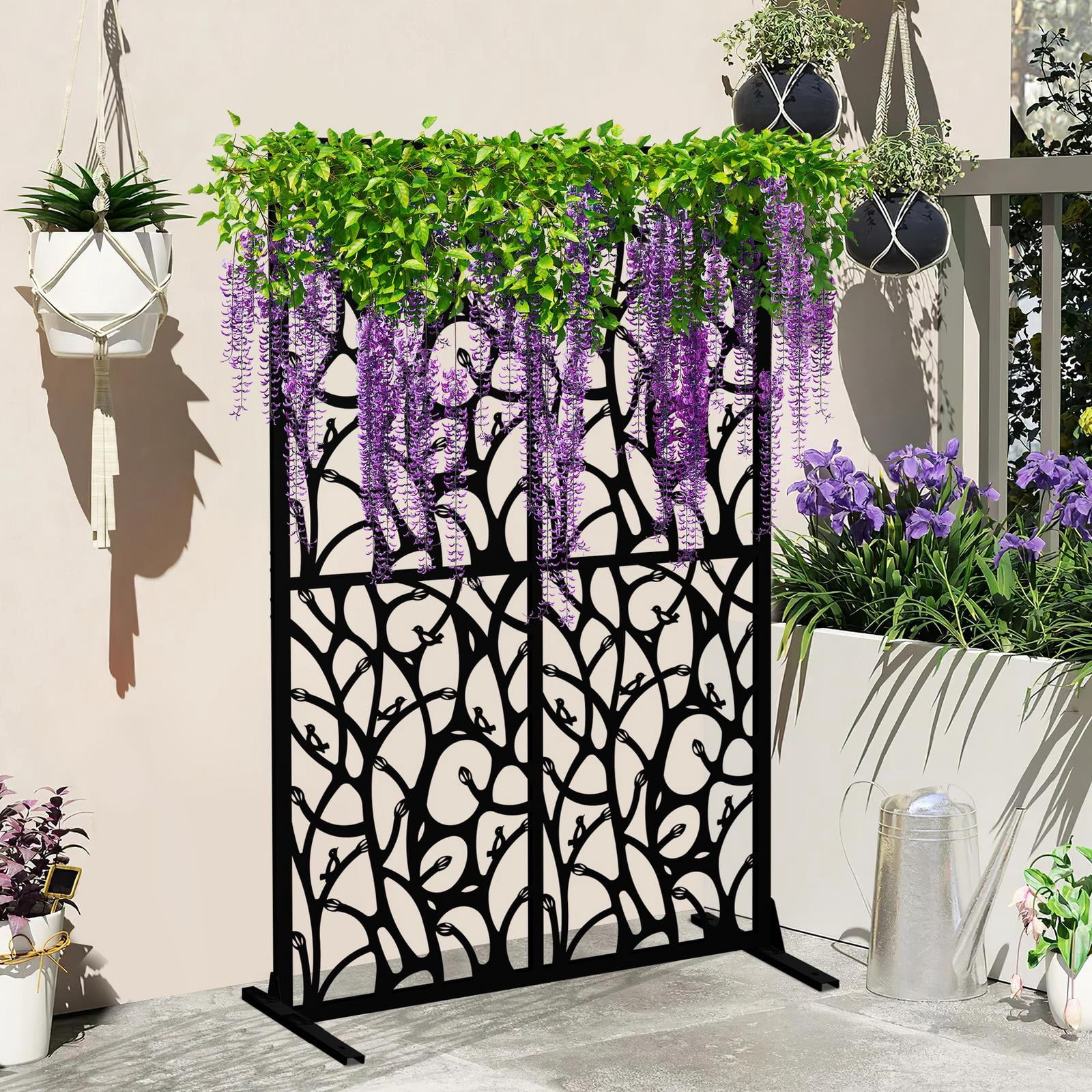 Holaki Metal Privacy Screen, 72" H x 45.3" W, Freestanding Decorative Room Divider for Balcony, Patio, Garden, Waterproof & Rustproof with Bird Shape Hollow Design, Easy Assembly