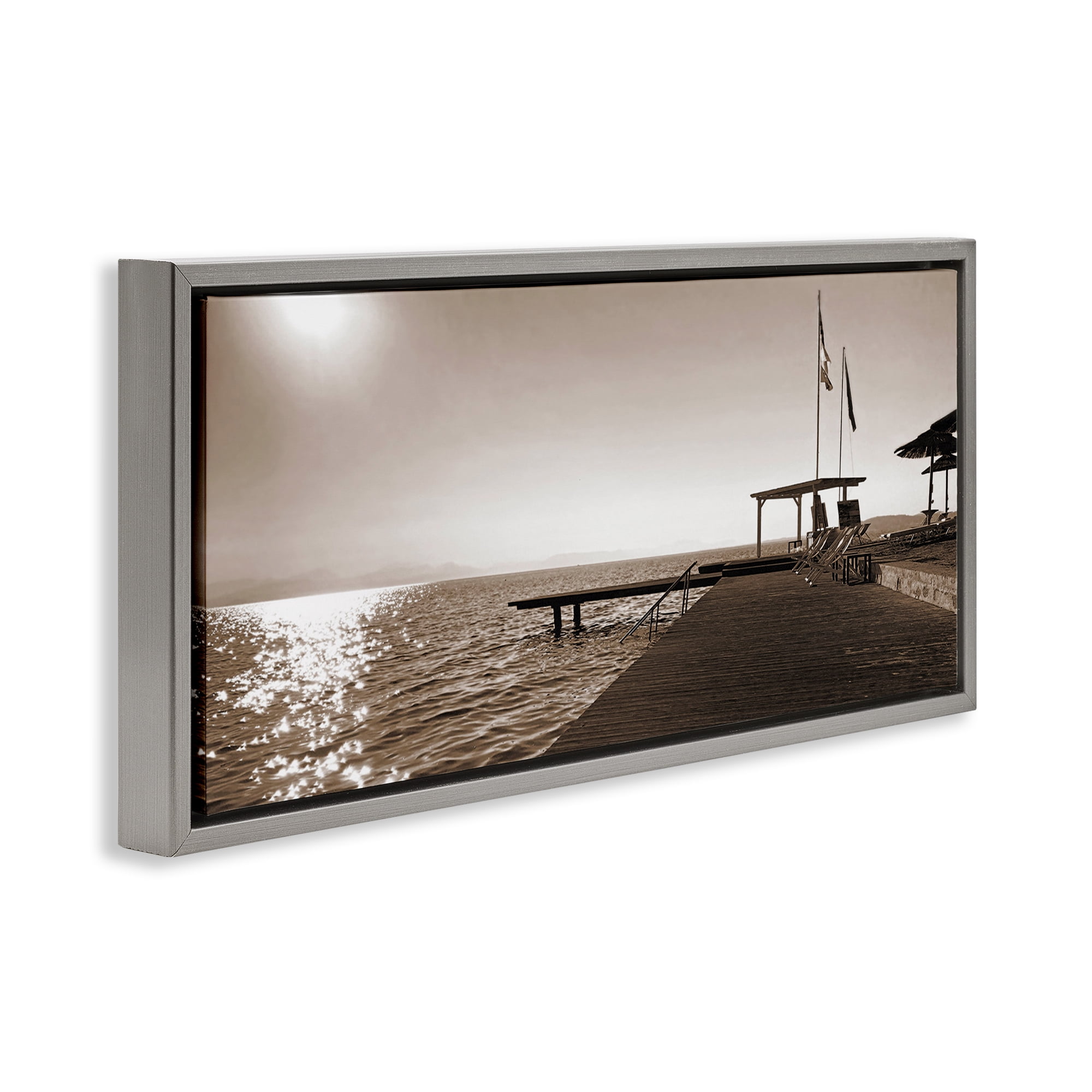 Stupell Industries On Deck Summer Scene Coastal Photography Gray Floater Framed Canvas Art Print Wall Art, 31 x 14