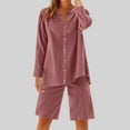 thumbnail image 5 of Fmbrln Womens Plus Size Summer 2 Piece Sets Casual V Neck Button Long Sleeeve Shirts Blouse and Drawstring Elastic Waist Shorts Sets Lounge Outfits Watermelon Red L, 5 of 5