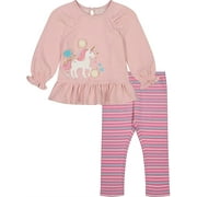 Kids Headquarters Girls Pom Pom Unicorn Tunic & Stripe Legging Set Pink 12 Months