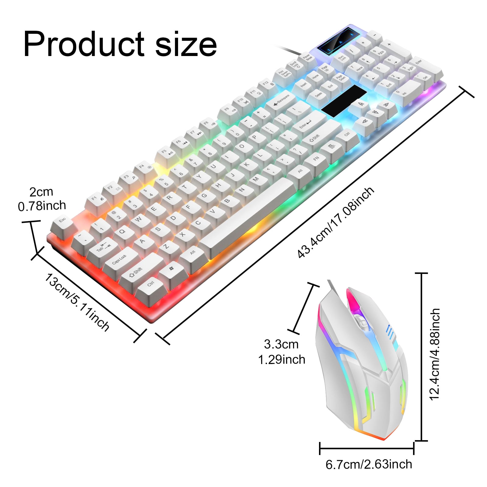 Gaming Keyboard and Mouse Combo, RGB LED Backlit Keyboard with 104 Key for PC/Laptop,White