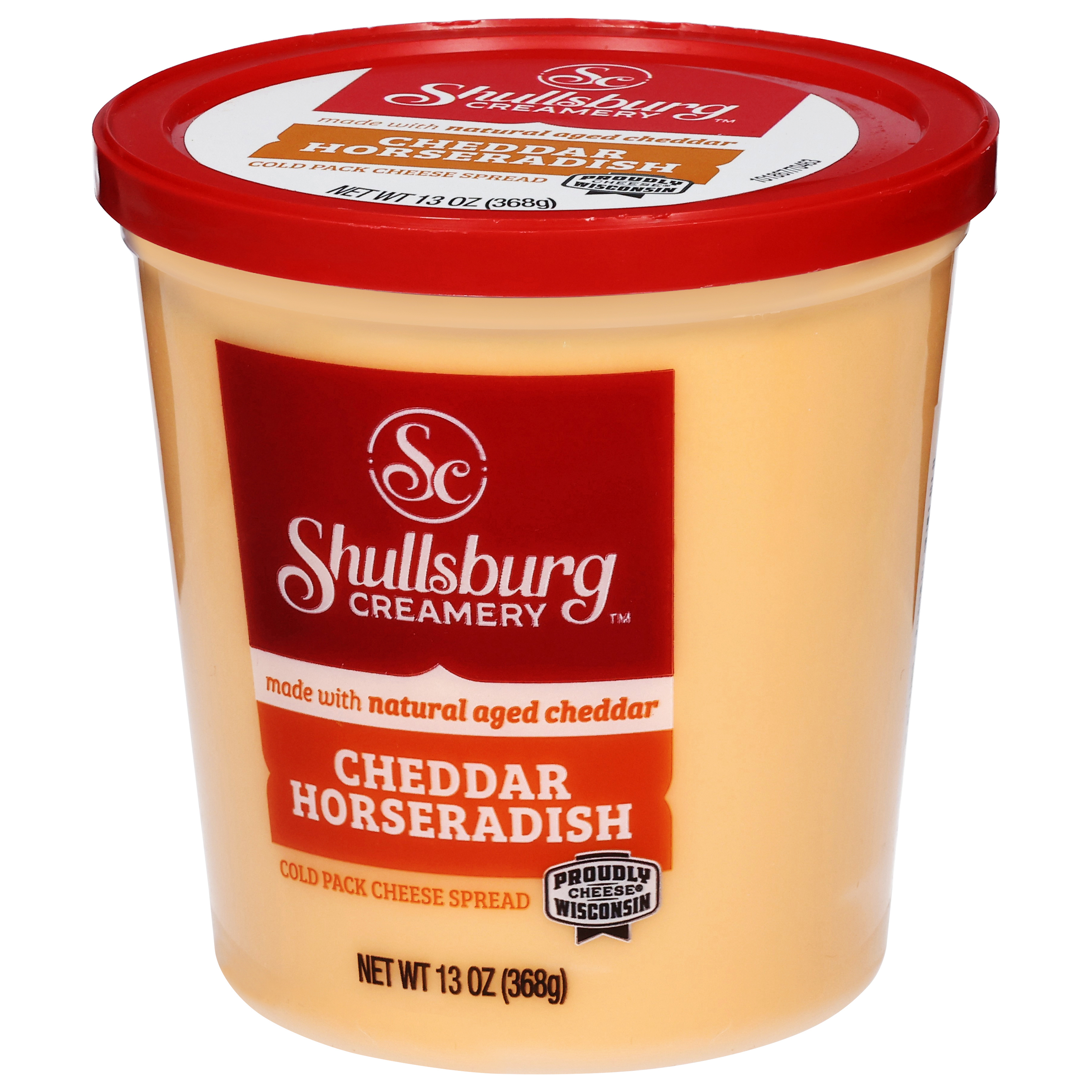 Shullsburg Creamery Horseradish Cheddar Spreadable Cheese Spread, 13 oz, Tub, Refrigerated