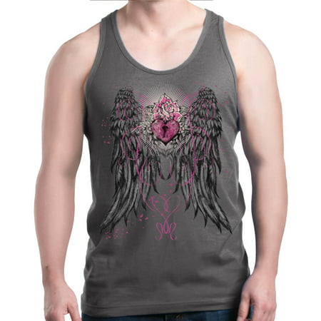 Shop4Ever Men's Angel Wings Keyhole Pink Heart Mystical Graphic Tank Top