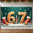 thumbnail image 6 of Gingerbread Design 67th Christmas Banner Candy Cane Pattern Holiday Display Snowflake Decor Number 67 Gingerbread Backdrop for Christmas Celebration 67th Anniversary Family Gathering, 6 of 9