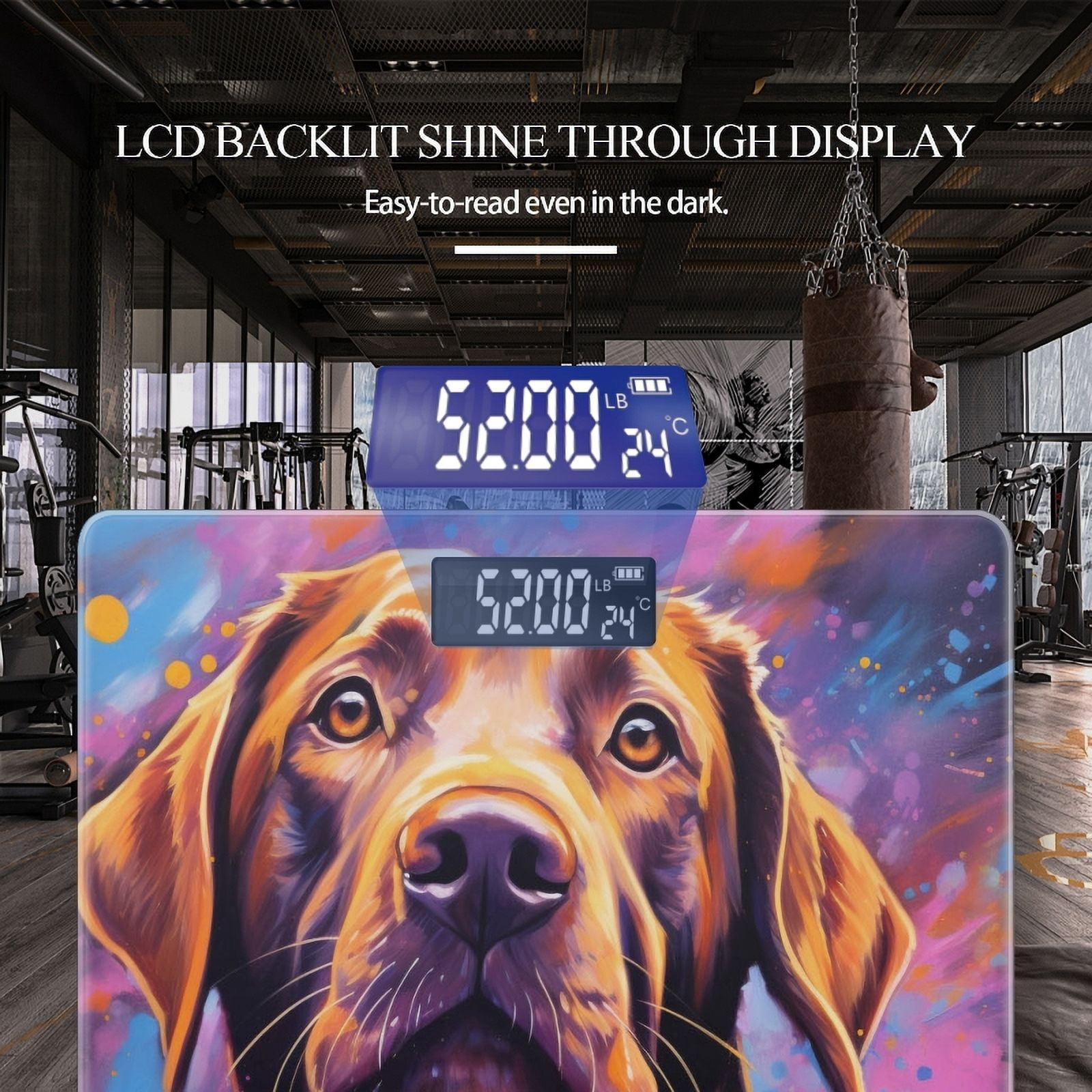 High Precision Body Weight Scale Smart Bathroom Scales with Large LCD Display(400lbs),Decorative for Bedroom-Brown Labrador With Colorful Background