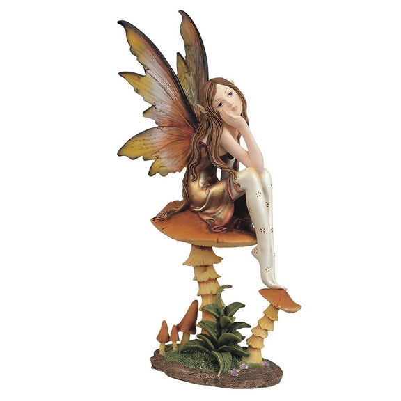 FC Design 9"H Gold Fairy with Clear Wings Sitting on Mushroom Figurine Statue Sculpture Ornament Decoration Home/Room Decor and Unique Gift Ideas for Housewarming, Holidays and Birthdays