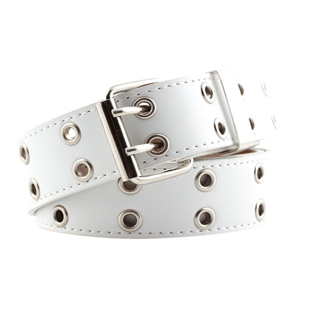 Cinturón Punk para Mujer Sunnimix Doble Ojal de Cuero Blanco 110 cm