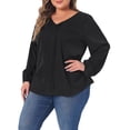 thumbnail image 4 of Unique Bargains Women's Plus Size Long Sleeve V Neck Chiffon Pleated Front Tops 3X Black, 4 of 6