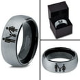 thumbnail image 4 of Tungsten Couple Family Child Holding Hands Band Ring 8mm Men Women Comfort Fit Black Dome Brushed Gray Polished, 4 of 4
